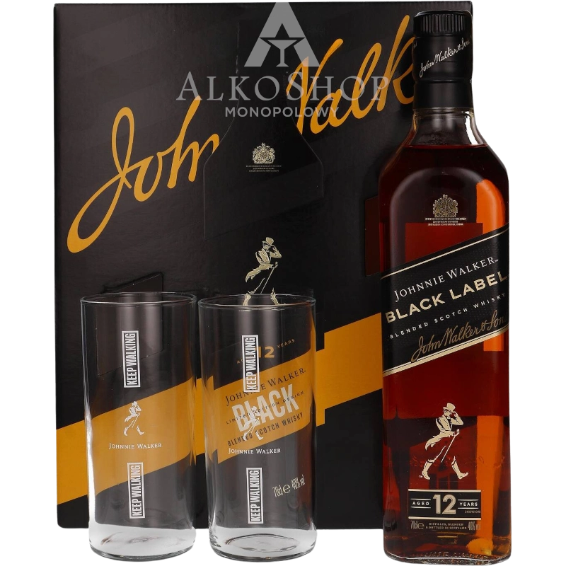 Whisky Johnnie Walker Black Label 700 ml +2 szklanki / 40%| AlkoShop.pl