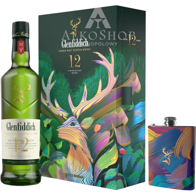 Whisky Glenfiddich 12yo 0,7l +piersiówka / 40% | Sklep AlkoShop.pl