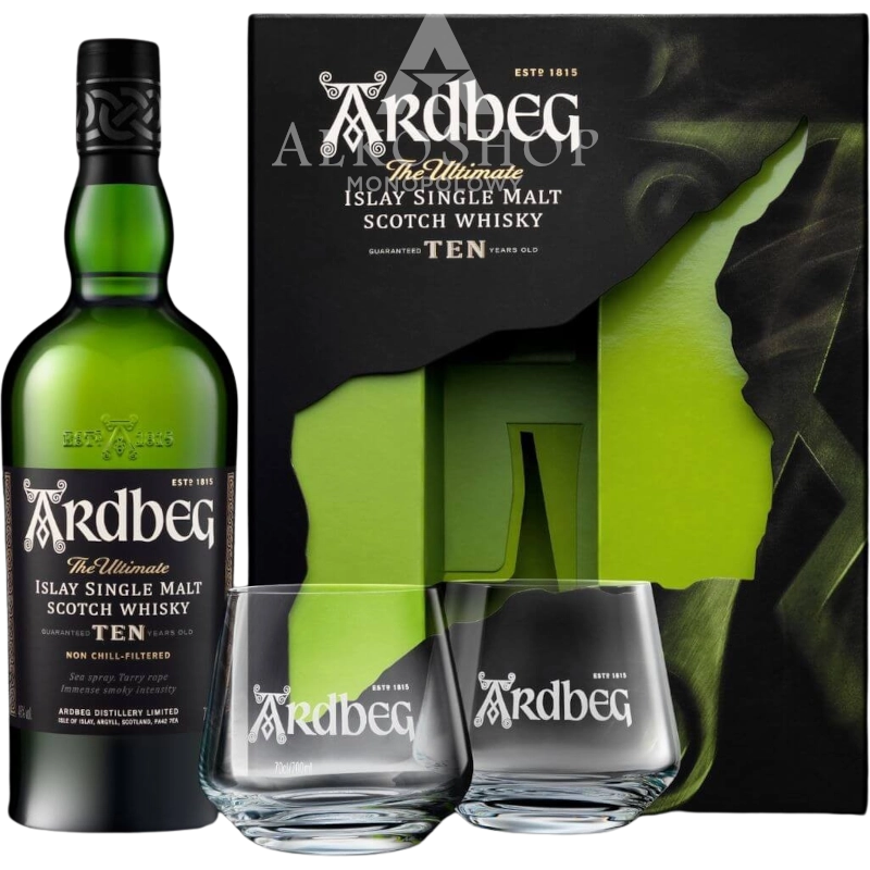 WHISKY ARDBEG 10YO / 46% / 0,7L +2 SZKLANKI
