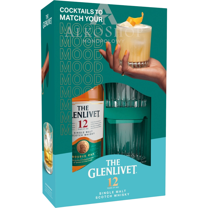 Whisky The Glenlivet 12 yo Double Oak + 2 Szklanki 700 ml / 40% | AlkoShop.pl