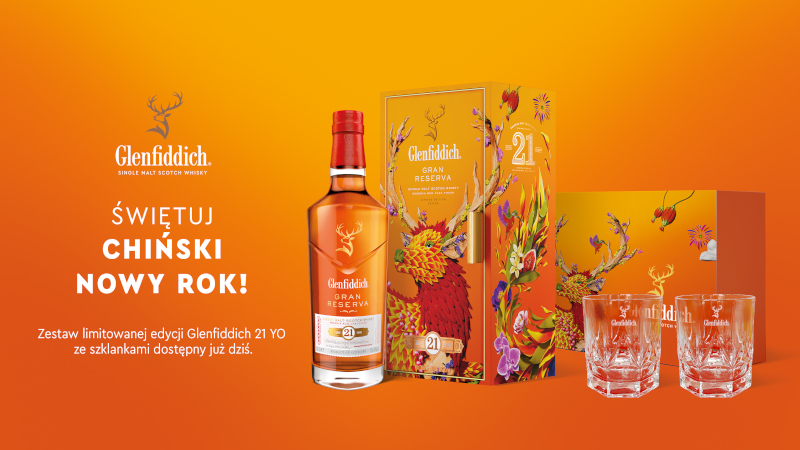GLENFIDDICH 21YO CHINESE NEW YEAR LIMITED EDITION 2024 ze szklankami i pudełkiem